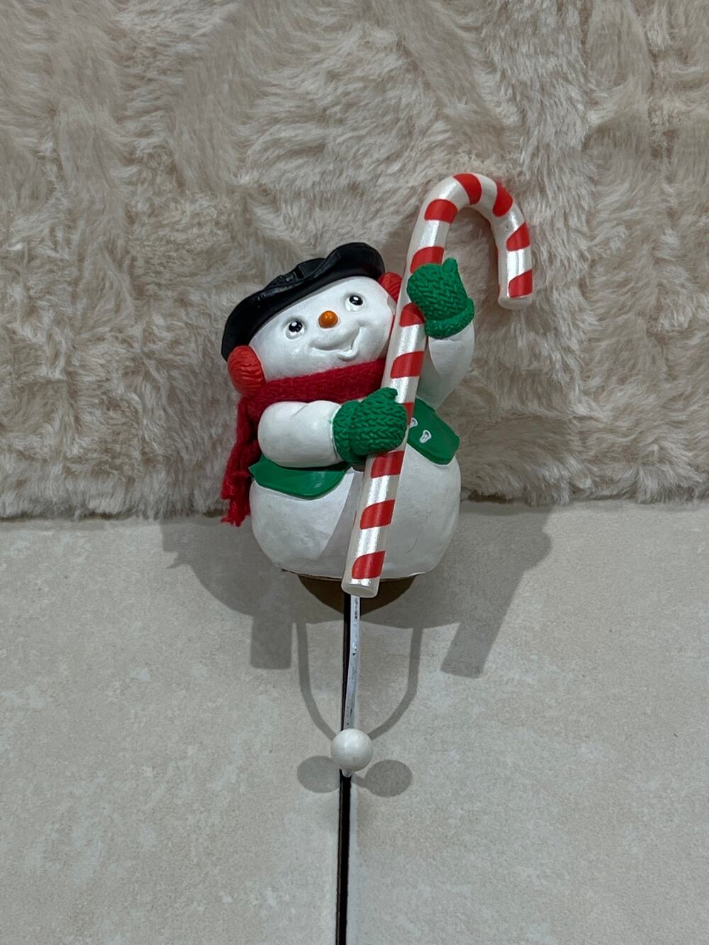 Vintage 1989 Hallmark Snowman Stocking Hanger 6” Candy Cane Christmas EUC